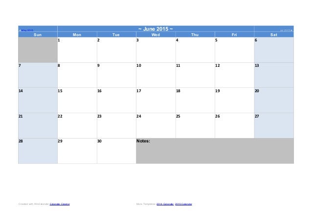 calendar templates june 2015
