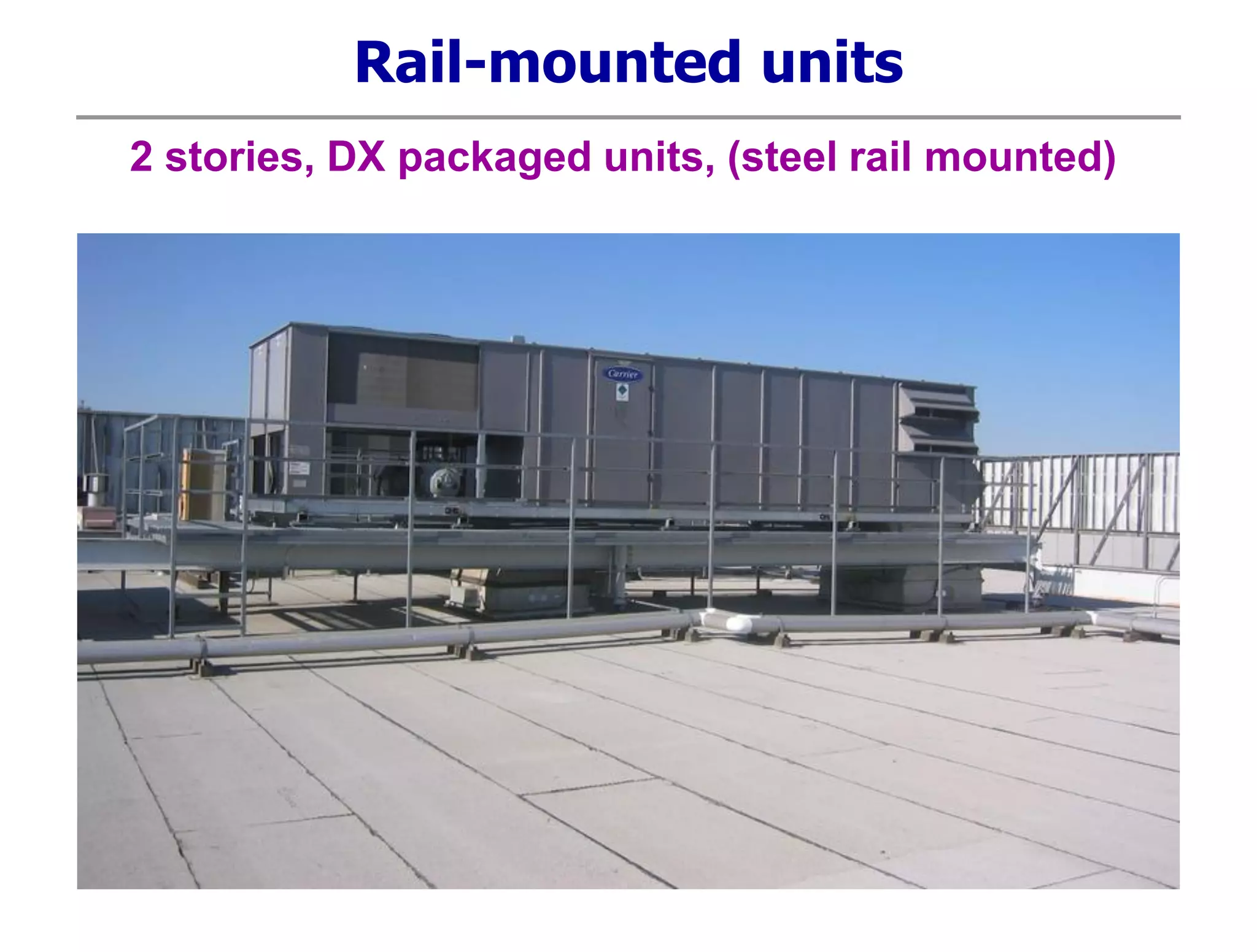 Rail-mounted units
2 stories, DX packaged units, (steel rail mounted)
 