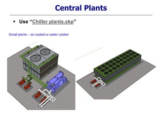 Central Plants
Small plants – air cooled or water cooled
 Use “Chiller plants.skp”
 
