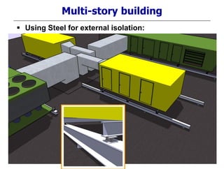 Multi-story building
 Using Steel for external isolation:
 
