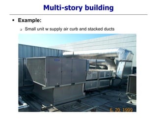 Multi-story building
 Example:
 Small unit w supply air curb and stacked ducts
 