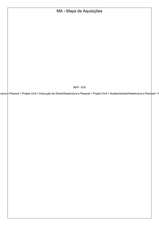 MA - Mapa de Aquisições
RFP - 979
rutura e Pessoal > Projeto Civil > Execução da ObraInfraestrutura e Pessoal > Projeto Civil > AcabamentosInfraestrutura e Pessoal > P
 