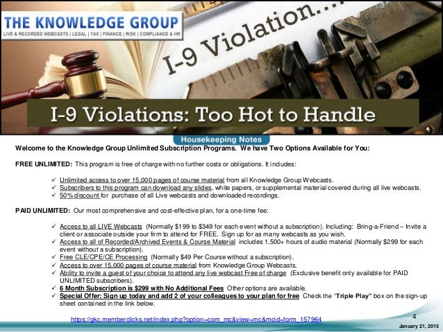 I-9 Violations: Too Hot to Handle LIVE Webcast I-9 Violations: Too Hot to Handle LIVE Webcast
