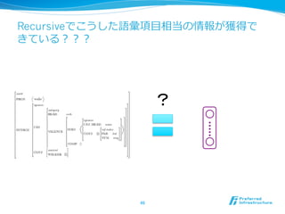 Recursiveでこうした語彙項⽬目相当の情報が獲得で
きている？？？
46	
？	
 