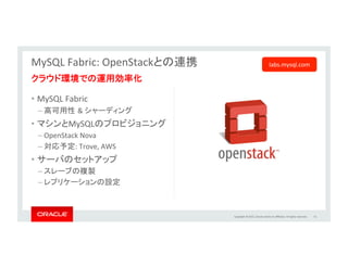 Copyright	
  ©	
  2015,	
  Oracle	
  and/or	
  its	
  aﬃliates.	
  All	
  rights	
  reserved.	
  	
  
•  独自コードの置き換え	
  
– 空間図形情報の計算	
  
– 空間図形情報の分析	
  
•  OGC(Open	
  GeospaLal	
  ConsorLum)準拠	
  
– パフォーマンスの向上	
  
•  GeoJSON	
  
•  Boost.Geometryによる効果	
  
– エキスパートとの交流	
  
– 非常に活発なコミュニティ	
  
•  Boost.Geometryへのコントリビュートも	
  
MySQL	
  5.7:	
  GIS	
  -­‐	
  Boost.Geometryとの統合	
  
54	
  
 