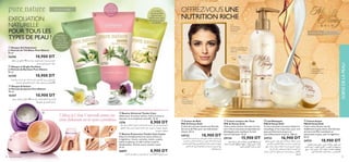 UtilisezlaCrèmeUniversellecommeune
crèmehydratantesurleszonesàproblèmes.
UtilisezlaCrèmeUniversellecommeune
crèmehydratantesurleszonesàproblèmes.
UtilisezlaCrèmeUniversellecommeuneUtilisezlaCrèmeUniversellecommeune
crèmehydratantesurleszonesàproblèmes.
UtilisezlaCrèmeUniversellecommeune
crèmehydratantesurleszonesàproblèmes.
ብ Baume Universel Tender Care
Idéale pour les peaux sèches, rend à la peau sa
douceur et sa souplesse naturelle. 15 ml
1276 8,900 DT
‫ﻋﲆ‬ ‫ﻳﻌﻤﻞ‬ .‫اﻟﺠﺎﻓﺔ‬ ‫ﻟﻠﺒﴩة‬ ‫اﻹﺳﺘﻌامﻻت‬ ‫ﻣﺘﻌﺪد‬ ‫ﻛري‬ ‫ﺗﻨﺪر‬ ‫ﺑﻠﺴﻢ‬ ‫ﻛﺮﻳﻢ‬
‫اﳌﻨﺎﻃﻖ‬ ‫وﻛﻞ‬ ‫اﻟﻴﺪﻳﻦ‬ ،‫اﻟﻮﺟﻪ‬ ،‫اﻟﺸﻔﺎه‬ ‫ﻋﲆ‬ ‫ﻳﺴﺘﻌﻤﻞ‬ .‫ﺑﻨﻌﻮﻣﺔ‬ ‫ﺗﺮﻃﻴﺒﻬﺎ‬
.‫اﻟﺨﺸﻨﺔ‬ ‫و‬ ‫اﻟﺠﺎﻓﺔ‬
ቦ Baume Protecteur Tender Care Cassis
Adoucit immédiatement les zones sèches et
irrégulières : lèvres, cuticules, mains, coudes,
talons et genoux, et aide à éviter la perte
d’hydratation. Parfum sucré, senteur cassis.
15 ml
26891 8,900 DT
‫اﻷﺳﻮد‬ ‫اﻟﻜﺸﻤﺶ‬ ‫ﻣﻦ‬ ‫اﳌﺼﻨﻮع‬ ‫ﻛري‬ ‫ﺗﻨﺪر‬ ‫اﻟﻔﺎﺋﻘﺔ‬ ‫اﻟﻌﻨﺎﻳﺔ‬ ‫ﺑﻠﺴﻢ‬
‫ﻳﺤﺘﻮي‬ ‫ﻛﺮميﻲ‬ ،‫ﻏﻮﻟﺪ‬ ‫ﻫﺎين‬ ‫ٱﻧﺪ‬ ‫ﻣﻴﻠﻚ‬ ‫ﻣﻨﻈﻒ‬ ‫ﺣﻠﻴﺐ‬
‫اﻷوﺳﺎخ‬ ‫و‬ ‫اﳌﻜﻴﺎج‬ ‫ﻹزاﻟﺔ‬ ،‫اﻟﻌﺴﻞ‬ ‫و‬ ‫اﻟﺤﻠﻴﺐ‬ ‫ﻋﲆ‬
‫ﺑﺮﻓﻖ‬ ‫ﻳﺪﻟﻚ‬ .‫رﻃﺒﺔ‬ ‫و‬ ‫ﻣﴩﻗﺔ‬ ‫اﻟﺒﴩة‬ ‫ﻟﺘﺼﺒﺢ‬ ‫ﺑﻨﻌﻮﻣﺔ‬
‫ﻳﺰال‬ ‫أو‬ ‫ﺑﺎﳌﺎء‬ ‫ﻳﺸﻄﻒ‬ ‫ﺛﻢ‬ ‫اﻟﺮﻗﺒﺔ‬ ‫و‬ ‫اﻟﻮﺟﻪ‬ ‫ﻋﲆ‬
‫ﻟﻠﺒﴩة‬ .‫اﻟﻠﻴﻞ‬ ‫أو‬ ‫اﻟﻨﻬﺎر‬ ‫ﻛﺮﻳﻢ‬ ‫ﻗﺒﻞ‬ ‫ﻳﺴﺘﻌﻤﻞ‬ .‫ﺑﺎﻟﻘﻄﻦ‬
.‫اﻟﺠﺎﻓﺔ‬
ቩ Lait Nettoyant
Milk  Honey Gold
Ce lait nettoyant onctueux élimine le
maquillage et les impuretés, pour une
peau parfaitement propre et
merveilleusement nourrie. 200 ml
24733 16,900 DT‫اﻟﱰﻃﻴﺐ‬‫ﺑﻜﻞ‬‫اﻟﺒﴩة‬‫ﻳﺰود‬،‫ﻏﻮﻟﺪ‬‫ﻫﺎين‬‫ٱﻧﺪ‬‫ﻣﻴﻠﻚ‬‫اﻟﻠﻴﻞ‬‫ﻛﺮﻳﻢ‬
‫اﻟﻌﺴﻞ‬‫و‬‫اﻟﺤﻠﻴﺐ‬‫ﻣﺴﺘﺨﻠﺼﺎت‬.‫اﻟﻠﻴﻞ‬‫ﺧﻼل‬‫ﺗﺤﺘﺎﺟﻪ‬‫اﻟﺬي‬
‫اﻟﺘﻌﺐ‬‫ﻋﻼﻣﺎت‬‫اﻟﺔ‬‫ز‬‫ﻹ‬‫اﻟﻄﺒﻴﻌﻲ‬‫اﻟﺒﴩة‬‫ﺟامل‬‫ﺑﺎﺳﱰﺟﺎع‬‫ﺗﻘﻮم‬
.‫ر‬‫اﻷﻋام‬‫ﻟﻜﻞ‬.‫اﻟﺼﺒﺎح‬‫ﰲ‬‫ﻣﴩﻗﺔ‬‫و‬‫ﻣﺴﱰﺧﻴﺔ‬‫ﻟﺘﺼﺒﺢ‬‫ﺑﻬﺎ‬
.‫اﻟﺠﺎﻓﺔ‬‫ﻟﻠﺒﴩة‬
ቧ Crème de Nuit
Milk  Honey Gold
Crème de nuit nourrissante aux Extraits
de Lait et de Miel, pour une hydratation
intense. 50 ml
24732 18,900 DT
ቪ Crème de Jour
Milk  Honey Gold
Cette crème de jour nourrit
visiblement la peau sèche. Des Extraits
de Lait et de Miel revitalisent et
adoucissent la peau, pour la régénérer.
50 ml
24731 18,900 DT
Ød¥r«∞MNU¸±OKJ√≤b≥U≤w,¢GcÍ«∞∂Ad…«∞πU≠W.
±º∑ªKBU‹«∞∫KOVË«∞Fºq¢MAjË¢d©V«∞∂Ad…
∞OπKFNU±∑πbœ…Ë±AFW–«‹±KLf≤U´r.ßd¥l
«ù±∑BU’Ë¥∑d„«∞∂Ad…¸©∂W©u«‰«∞OuÂ
ቨ Crème contour des Yeux
Milk  Honey Gold
Cette crème contour des yeux à la tex-
ture riche et luxueuse est spécialement
développée pour améliorer le teint
tout en hydratant. 15 ml
25134 15,900 DT
Ød¥r∞LMDIW«∞FOMOs±OKJ√≤b≥U≤w°∑dØO∂W¨MOW
≠Uîd…,¢∫ºs∞u≤NUË¢d©°NU∞OπFKNU±AbËœ…Ë≤U´LW.
«î∑∂d±s©d·√îBUzw«∞FOuÊ
OFFREZ-VOUS UNE
NUTRITION RICHEEXFOLIATION
NATURELLE
POUR TOUS LES
TYPES DE PEAU !
CRÈME DE JOUR
VISIBLEMENT
NOURRISSANTE
CRÈME
DE NUIT
INTENSÉMENT
HYDRATANTE
‫ﳌﺪة‬ ‫ﻳﱰك‬ .‫اﻟﺒﴩة‬ ‫ﻋﲆ‬ ‫اﻟﺰاﺋﺪ‬ ‫اﻟﺰﻳﺖ‬ ‫و‬ ‫اﻷوﺳﺎخ‬ ‫ﻳﺰﻳﻞ‬ ‫ﻃﻴﻨﻲ‬ ‫ﻗﻨﺎع‬
‫اﻟﺪﻫﻨﻴﺔ‬ ‫إﱃ‬ ‫اﻟﻌﺎدﻳﺔ‬ ‫ﻟﻠﺒﴩة‬ .‫ﺑﺎﳌﺎء‬ ‫ﻳﺸﻄﻒ‬ ‫ﺛﻢ‬ ‫دﻗﺎﺋﻖ‬10
ባ Masque à l’Argile Puriﬁant
à l’Extrait de Bardane Pure Nature
50 ml
16358 10,900 DT
‫ﻳﺸﻄﻒ‬ ‫ﺛﻢ‬ ‫دﻗﺎﺋﻖ‬ 15 ‫ﳌﺪة‬ .‫ﻳﱰك‬ .‫اﻟﻮﺟﻪ‬ ‫ﻟﺒﴩة‬ ‫ﻣﺠﺪد‬ ‫ﺟﻞ‬ ‫ﻗﻨﺎع‬
‫اﻟﺒﴩة‬ ‫أﻧﻮاع‬ ‫ﻟﺠﻤﻴﻊ‬ .‫ﺑﺎﳌﺎء‬
ቢ Masque Gel Hydratant
à l’Extrait de Thé Blanc Pure Nature
50 ml
16356 10,900 DT
.‫ﺑﺒﻄﺊ‬ ‫ﱠ‬‫ﻘﴩ‬ُ‫ﻳ‬ ‫ﺛﻢ‬ ‫دﻗﺎﺋﻖ‬ 20 ‫ﳌﺪة‬ ‫ﻳﱰك‬ .‫اﳌﻴﺘﺔ‬ ‫ﻟﻠﺨﻼﻳﺎ‬ ‫ﻣﺰﻳﻞ‬ ‫ﻗﻨﺎع‬
‫اﳌﺨﺘﻠﻄﺔ‬ ‫إﱃ‬ ‫اﻟﻌﺎدﻳﺔ‬ ‫ﻟﻠﺒﴩة‬
ቤ Masque Exfoliant
à l’Extrait de Jasmin Pure Nature
50 ml
16357 10,900 DT
CRÈME CONTOUR DES
YEUX HYDRATATION
INTENSE
LAIT
NETTOYANT
DOUX POUR
LEVISAGE
Pour la Peau
Sèche àTrès SècheATOUT ÂGE
Pour tous les âges
38 soins de la peau 39
ቤ
ባ
ቢ
ቦ
ቧ
ቨ
ቩ
ቪ
ብ
SOINSDELAPEAU
Il est
puriﬁant et
aide à corriger
les zones
grasses.
Il contient
des propriétés
régénerantes,
idéales pour avoir
une peau parfaite
et exfoliée.
Hydratant la
peau, il aide à
créer une
mixture douce,
équilibrée et
resplendissante.
 