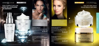 ‫ﻟﺒﴩة‬‫اﻟﺨﻠﻮي‬‫اﻟﺘﺠﺪﻳﺪ‬‫ﻋﲆ‬‫ﻳﺴﺎﻋﺪ‬،‫ﺮ‬‫ﺳﻠﻴﻠ‬‫دﻳﺎﻣﻮﻧﺪ‬‫ﻟﻠﺒﴩة‬‫ﻣﺠﺪد‬‫ﻟﻴﲇ‬‫ﻋﻼج‬
،‫اﻟﻮﺟﻪ‬ ‫اق‬‫ﴍ‬‫إ‬ ‫ﻣﻦ‬ ‫ﻳﺤﺴﻦ‬ ‫إﻟﻴﻜﺴري‬ ‫داميﻮﻧﺪ‬ ‫ﻣﺮﻛﺐ‬ !‫ﻓﻘﻂ‬ ‫ﻟﻴﻠﺔ‬ 14 ‫ﺧﻼل‬ ‫ﺷﺒﺎﺑﺎ‬ ‫أﻛرث‬
‫ﻳﻮﻣﻴﺎ‬‫اﻟﻮﺟﻪ‬‫ﻋﲆ‬‫ﻳﺴﺘﻌﻤﻞ‬.‫اﻟﺒﴩة‬‫ﺳﻄﺢ‬‫ﻳﺠﺪد‬‫اﻟﺨﻠﻮي‬‫اﻟﺴﺎﻟﻴﺴﻴﻠﻴﻚ‬‫وﺣﻤﺾ‬
.‫اﻟﻠﻴﻞ‬‫ﺧﻼل‬
ቢ Traitement Régénérant
de Nuit Diamond Cellular
Traitement de nuit de haute performance qui régénère
la peau, améliore sa luminosité, et renouvèle sa surface.
S’applique avant le sommeil. S’utilise tous les soirs. 30 ml
18437 62,900 DT
‫ﺑﺎﻟﺒﴩة‬‫اﻟﺴﻦ‬‫ﺗﻘﺪم‬‫ﻋﻼﻣﺎت‬‫ٱﺛﺎر‬‫ﻳﺴﺘﻬﺪف‬،‫ﺮ‬‫ﺳﻠﻴﻠ‬‫دﻳﺎﻣﻮﻧﺪ‬‫ﻟﻠﺘﺠﺎﻋﻴﺪ‬‫ﻣﻀﺎد‬‫ﻛﺮﻳﻢ‬
‫اﻟﻜأمة‬‫وﻣﺴﺘﺨﻠﺺ‬‫اﻷﺻﻠﻴﺔ‬‫اﻷﳌﺎس‬‫ﺑﻮدرة‬‫ﻋﲆ‬‫ﻳﺤﺘﻮي‬.‫ﺗﺠﺎﻋﻴﺪﻫﺎ‬‫ﻣﻦ‬‫ﻟﻴﻘﻠﻞ‬
.‫اﻟﺒﴩة‬‫ﻟﺸﺪ‬‫ﭘﺮوﺗﻴﻨﻲ‬‫ﻣﺮﻛﺐ‬‫و‬،‫اﻟﺒﻴﻀﺎء‬
ባ Crème Anti-âge Diamond Cellular
Cette crème, exceptionnellement riche, cible les signes
visibles du vieillissement et révèle une peau qui déﬁe
son âge. 50 ml
13659 62,900 DT
‫ﻣﻦ‬ ‫ﻣﺴﺘﻮﺣﻰ‬ ،‫رﻳﻔﺮﺳﻴﻨﻎ‬ ‫ﺗﺎﻳﻢ‬ ‫اﻟﻠﻴﻞ‬ ‫ﻛﺮﻳﻢ‬ !‫اﻟﻨﻮم‬ ‫ﺧﻼل‬ ‫ﺑﴩﺗﻚ‬ ‫ﺷﺒﺎب‬ ‫ﺟﺪدي‬
.‫ﻟﻠﺒﴩة‬ ‫اﻟﺸﺎب‬ ‫اﳌﻈﻬﺮ‬ ‫ﺗﻄﻴﻞ‬ ‫و‬ ‫اﻟﺴﻦ‬ ‫ﺗﻘﺪم‬ ‫آﺛﺎر‬ ‫ﺗﺤﺎرب‬ ‫ﻓﻌﺎﻟﺔ‬ ‫ﺻﻴﻐﺔ‬ .‫ﺟﻴﻨﻲ‬ ‫ﺑﺤﺚ‬
.‫ﺗﺠﺎﻋﻴﺪﻫﺎ‬ ‫ﺗﻘﻠﻞ‬ ‫و‬ ‫اﻟﻠﻴﻞ‬ ‫ﺧﻼل‬ ‫اﻟﺒﴩة‬ ‫ﺗﻐﺬي‬ ‫ﻓﺎﺧﺮة‬ ‫ﻏﻨﻴﺔ‬ ‫ﺗﺮﻛﻴﺒﺔ‬
ብ Crème de Nuit SkinGenist™
Time Reversing
La formule anti-âge prolonge l’apparence d’une peau jeune. La
texture riche et luxueuse nourrit et renouvelle la peau durant
la nuit, pour booster la résistance de la peau et diminuer
visiblement les rides. 50 ml
24184 52,900 DT
‫آﺛﺎر‬ ‫ﺗﺤﺎرب‬ ‫ﻓﻌﺎﻟﺔ‬ ‫ﺻﻴﻐﺔ‬ .‫ﺟﻴﻨﻲ‬ ‫ﺑﺤﺚ‬ ‫ﻣﻦ‬ ‫ﻣﺴﺘﻮﺣﻰ‬ ،‫رﻳﻔﺮﺳﻴﻨﻎ‬ ‫ﺗﺎﻳﻢ‬ ‫اﻟﻨﻬﺎر‬ ‫ﻛﺮﻳﻢ‬
،‫ﻣﺮﻧﺔ‬ ،‫ﺻﺤﻴﺔ‬ ‫ﻟﺠﻌﻠﻬﺎ‬ ‫ﺑﺎﻟﺒﴩة‬ ‫اﻟﺠامل‬ ‫ﺟﻴﻨﺎت‬ ‫ﰲ‬ ‫ﻳﺆﺛﺮ‬ ‫اﻟﺠﻴﻨﺴﺘني‬ .‫اﻟﺴﻦ‬ ‫ﺗﻘﺪم‬
.‫اﻟﺸﻤﺲ‬ ‫أﺷﻌﺔ‬ ‫ﻣﻦ‬ ‫اﻟﺒﴩة‬ ‫ﻟﺤامﻳﺔ‬ ‫واﻗﻲ‬ ‫ﻋﲆ‬ ‫ﻳﺤﺘﻮي‬ .‫ﺷﺒﺎﺑﺎ‬ ‫و‬ ‫ﺣﻴﻮﻳﺔ‬ ‫ﺗﺸﻊ‬
ቤ Crème de Jour SkinGenist™
IP 15 Time Reversing
Inspirée de la recherche génétique, sa formule haute
performance anti-âge déﬁe le vieillissement de la peau.
Assure une protection contre les radicaux libres et les
méfaits du soleil sur le vieillissement. 50 ml
24181 52,900 DT
Pour tous types
de peau40+ Pour la peau
mature45+
La formule unique et efﬁcace de Diamond
Cellular offre un soin anti-âge complet à
niveau cellulaire, qui restaure la jeunesse de la
peau et la remplit de brillance de l’intérieur.
SOIN COMPLET EXCLUSIF
AVEC DE LA POUDRE
DE DIAMANT
Soin anti-rides avancé
POUR PEAUX MATURES
48 soins de la peau 49
ባ
ቢ
SOINSDELAPEAU
RÉDUIT LES RIDULES ET LES
RIDES DE 67 %*
UNE PEAUVISIBLEMENT
PLUS JEUNE EN
SEULEMENT DEUX
SEMAINES
Un nutritif anti-âge supérieur
dérivé du soja, qui agit à niveau génétique.
Sélectionné après presque dix ans de
recherches approfondies. Encapsulé pour
atteindre les couches les plus profondes de la
peau. Il est prouvé qu’il cible tous les besoins de
peaux matures.
*Test consommateur auprès de 90 femmes pendant 4 semaines
CRÈME DE JOUR
ANTI-ÂGE POUR
AIDER À MAINTENIR
UN PEAU JEUNE ET
PULPEUSE
CRÈME DE NUIT
RICHE POUR
PROLONGER
L’APPARENCE DE
JEUNESSE DE LA
PEAU
ቤ
ብ
 