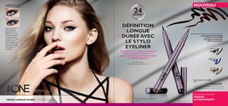 Le mannequin porte:
Stylo Eyeliner The ONE 30475 Black
LES PIGMENTS INTENSES
procurent une intensité
de couleur spectaculaire.
99% l’ont apprécié**
DÉFINITION
LONGUE
DURÉEAVEC
LE STYLO
EYELINER
*Tient pendant 24 heures
**Test consommateur auprès de 67 femmes
INSPIRATION
Osez un nouveau
look à l’eyeliner!
Essayez le dernier
effet admiré sur les
podiums des déﬁlés,
le regard ailé ultra
sophistiqué. Ou bien
accentuez votre
allure Cléopâtre des
temps modernes en
prolongeant la ligne
de la paupière
supérieure.
Assurez-vous d’avoir bien refermé le capuchon,
et rangez votre Stylo Eyeliner en position
horizontale.
TENUE LONGUE DURÉE – STYLO EYE LINER
Son applicateur feutre réalise une ligne précise
et lisse, sans couler ni accrocher sur la
paupière**. Convient aux porteuses de lentilles.
Testé ophtalmologiquement.
24HEURES*
30475 Black
30476 Brown
30477 Blue
Stylo Eyeliner The ONE
0,8 ml
17,900 DT
‫ﻧﺤﻮ‬ ‫وﻋﲆ‬ ‫دﻗﻴﻖ‬ ‫ﻹﺳﺘﻌامل‬ ‫رﻓﻴﻊ‬ ‫ﺑﻘﻠﻢ‬ .‫وان‬ ‫دي‬ ‫ﻻﻳرن‬ ‫آي‬
‫اﻟﻼﺻﻘﺔ‬ ‫اﻟﻌﺪﺳﺎت‬ ‫ﺗﺴﺘﻌﻤﻠﻦ‬ ‫ﳌﻦ‬ ‫ﺣﺘﻰ‬ ‫ﻣﻨﺎﺳﺐ‬ .‫ﺳﻠﺲ‬
Lancement exclusif
ESSAYEZ
LE MAINTENANT!
NOUVEAU
 