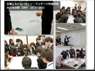 企業におけるパターン・ランゲージ作成研修
大日本印刷（DNP）2012∼2013
 
