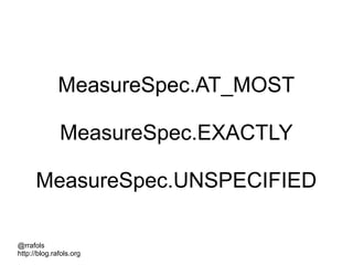 @rrafols
http://blog.rafols.org
MeasureSpec.AT_MOST
MeasureSpec.EXACTLY
MeasureSpec.UNSPECIFIED
 