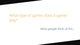 What type of games does a gamer
play?
Most people think of this…
 