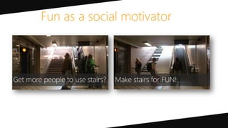 Get more people to use stairs? Make stairs for FUN!
FU AS A
SOCIAL
MOTIVATOR
Fun as a social motivator
 