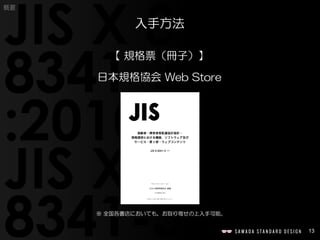 13
概要
【 規格票（冊子）】
日本規格協会 Web Store
入手方法
※ 全国各書店においても、お取り寄せの上入手可能。
 