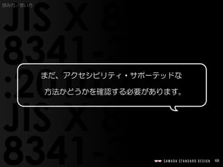68
まだ、アクセシビリティ・サポーテッドな
方法かどうかを確認する必要があります。
読み方／使い方
 