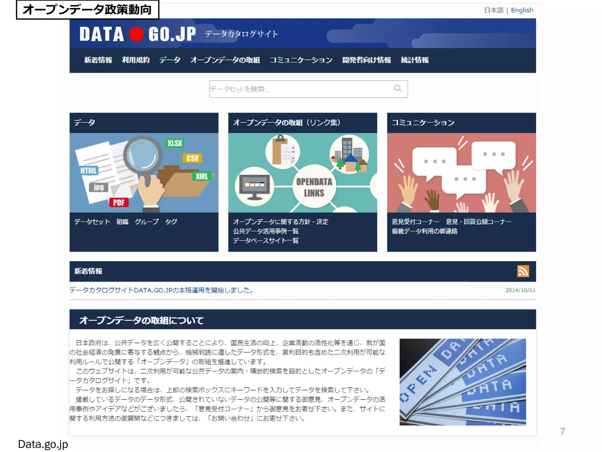 7
Data.go.jp
オープンデータ政策動向
 
