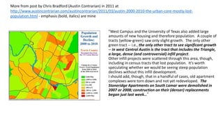 But that’s not the whole story.
Central Austin did lose population from 2000-
2010.
 