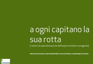 riservato e confidenziale febbraio 2015 | il posizionamento dell’ Emilia Romagna e le tendenze dei mercati | 17
a ogni capitano la
sua rotta
(i settori di specializzazione dell’export emiliano romagnolo)
elaborazioni Prometeia su dati Istat,World Bank e banca dati Fipice e modello Mopice Prometeia
 