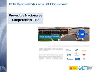 Proyectos Nacionales
Cooperación I+D
CDTI: Oportunidades de la I+D l Empresarial
 