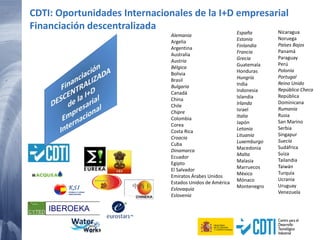 Nicaragua
Noruega
Países Bajos
Panamá
Paraguay
Perú
Polonia
Portugal
Reino Unido
República Checa
República
Dominicana
Rumania
Rusia
San Marino
Serbia
Singapur
Suecia
Sudáfrica
Suiza
Tailandia
Taiwán
Turquía
Ucrania
Uruguay
Venezuela
España
Estonia
Finlandia
Francia
Grecia
Guatemala
Honduras
Hungría
India
Indonesia
Islandia
Irlanda
Israel
Italia
Japón
Letonia
Lituania
Luxemburgo
Macedonia
Malta
Malasia
Marruecos
México
Mónaco
Montenegro
IBEROEKA
Alemania
Argelia
Argentina
Australia
Austria
Bélgica
Bolivia
Brasil
Bulgaria
Canadá
China
Chile
Chipre
Colombia
Corea
Costa Rica
Croacia
Cuba
Dinamarca
Ecuador
Egipto
El Salvador
Emiratos Árabes Unidos
Estados Unidos de América
Eslovaquia
Eslovenia
CDTI: Oportunidades Internacionales de la I+D empresarial
Financiación descentralizada
 