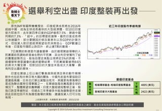 警語：本文提及之經濟走勢預測不必然代表基金之績效，基金投資風險請參閱基金公開說明書
Copyright	
  ©	
  2014	
  Ezfunds	
  Securi:es	
  Investment	
  Consul:ng	
  Enterprise	
  Ltd.
選舉利空出盡 印度整裝再出發
原先IMF等國際機構預估，印度經濟成長將在2016年
超越中國，成為全球成長最快的大型經濟體，但10日印度
官方即表示，去年第四季印度的GDP增長7.5%，勝過中國
同期的7.3%，「超中」的目標提前達陣。雖然印度成長得
以快速躍升，部分要歸因於修改基準年以及GDP的計算方
式，但投資人對印度經濟展望依然深具信心，GDP數據公
佈後，印度股市隨即止跌回升，終止連7黑的窘境。
7日展開的新德里市議會選舉，由於總理莫迪領導的人
民黨選前民調始終落後在野的平民黨，政治利空使獲利了結
的賣壓趁勢而出，股指自歷史高點出現將近5%的跌幅。不
過儘管新德里議會的最終選舉結果，平民黨確實搶得8成5
的席次大獲全勝，但對10日的大盤並未造成太大衝擊，頗
有利空出盡的意味。
印度在莫迪上任以後打擊貪腐與經濟改革的動作頻頻，
對外也拉近和中美日等大國的關係，中國先前宣布要協助印
度建造高鐵，日本也打算出資整治恆河，美國更有意推舉印
度成為聯合國常任理事國之一，在莫迪旋風依舊風靡全球的
情況下，整體展望依舊樂觀。印度大盤經過短暫修正後，股
指已跌至季線附近，但過去三年季線多半能為盤勢提供支撐，
因此目前拉回不失為逢低進場的買點，建議投資人仍可分批
佈局。
近三年印度股市季線有撐
上述資料來源：先鋒整理 資料時間：2015/2/10
嚴選印度基金
基
金
名
稱
柏瑞環球基金-柏瑞印度股票基金 下
單
代
碼
4005 (美元)
首域印度次大陸基金 2422 (美元)
 