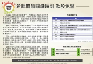 警語：本文提及之經濟走勢預測不必然代表基金之績效，基金投資風險請參閱基金公開說明書
Copyright	
  ©	
  2014	
  Ezfunds	
  Securi:es	
  Investment	
  Consul:ng	
  Enterprise	
  Ltd.
希臘面臨關鍵時刻 歐股免驚
在11日的歐元區財長會議中，希臘提出1項四年改革方案，
包括多項反撙節促經濟的政策，與要求歐洲央行提供該政府過
渡性貸款以支撐至9月，但這與其他歐洲國家所冀望的財政改
革相差甚遠，在雙方互比誰更硬下，現在也只有等到最後協商
期限的16日才能見真章了。
雖然「希臘脫歐」的傳言喧囂塵上，不過該國財長已明確
表示不會退出歐元區，加上此前歐洲央行先是對銀行進行壓力
測試，緊接著又推出歐版QE，歐元區確實已為希臘風險築起
一道厚厚的防火牆，就算希臘債務問題歹戲拖棚，對市場的影
響應有限。
另外，烏俄議題則出現轉機，就在烏東衝突加劇，且美國
揚言要提供軍火給該國政府軍之際，11日德、法、烏、俄展開
和平談判；消息指出各方已就停火機制、停火監督以及撤出重
武器的方式達成原則性共識，若能順利簽署和平協議，有助提
振投資人信心。
2014年5月以來歐元貶幅接近兩成且漸顯效果，去年德國
貿易盈餘年增12%至2181億歐元，創歷史新高，而企業獲利
亦可望提升，除能源與原物料外，今年多數產業的盈餘均預期
有雙位數成長；此外，3月始歐洲央行印鈔機發動，歐股有望
延續今年以來的吸金氣勢，是目前可放入核心標的的區域之一。
希臘關鍵時程
嚴選歐股(美元避險)基金
基
金
名
稱
景順泛歐洲基金 下
單
代
碼
2695 (美元對沖)
亨德森遠見泛歐股票基金 8925 (美元避險)
以上資料來源：先鋒整理 資料時間：截至2015/2/12
 