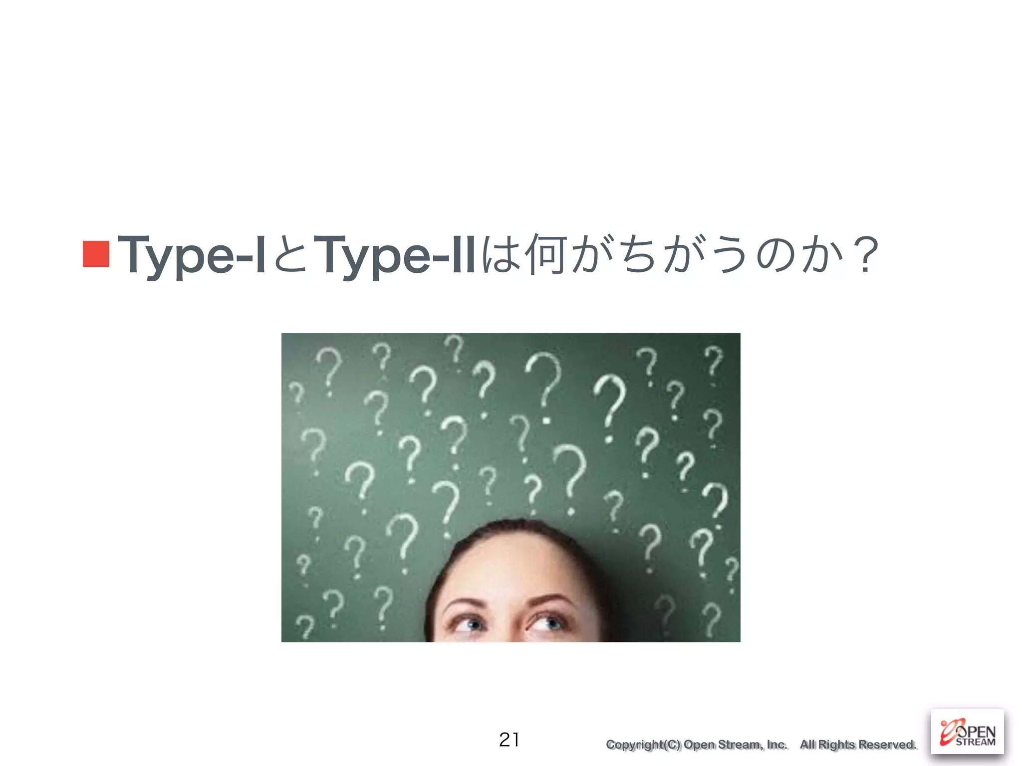 Copyright(C) Open Stream, Inc. All Rights Reserved.
■Type-IとType-IIは何がちがうのか？
21
 
