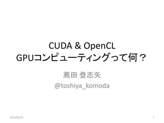 CUDA & OpenCL
GPUコンピューティングって何？
薦田 登志矢
@toshiya_komoda
2015/02/24 1
 