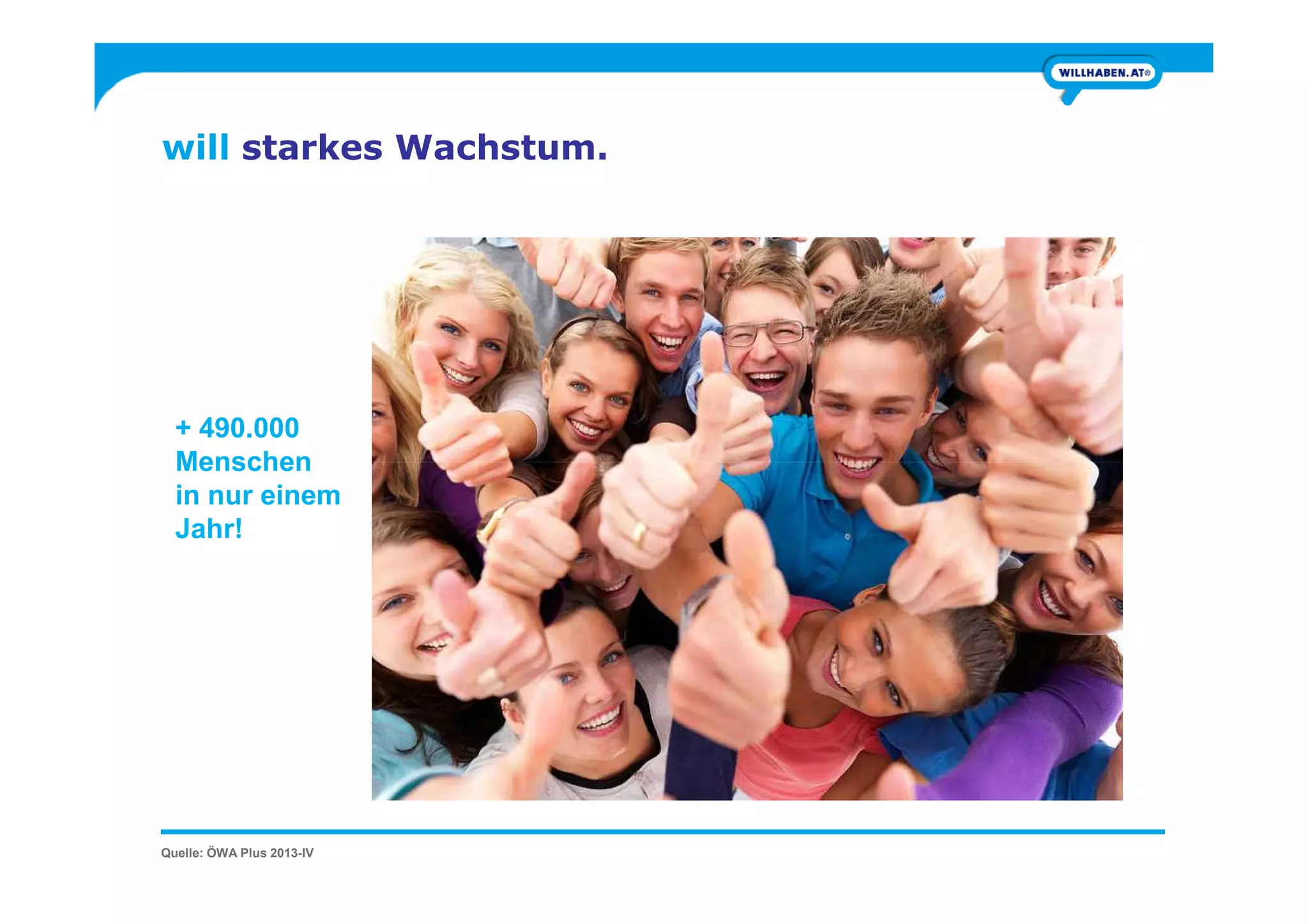 will starkes Wachstum.
+ 490.000
MenschenMenschen
in nur einem
Jahr!
Quelle: ÖWA Plus 2013-IV
 