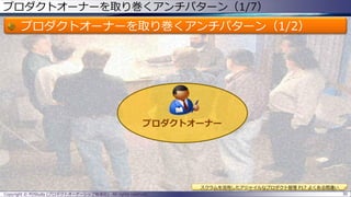 プロダクトオーナーを取り巻くアンチパターン（1/7）
プロダクトオーナーを取り巻くアンチパターン（1/2）
Copyright © POStudy (プロダクトオーナーシップ勉強会). All rights reserved. 30
スクラムを活用したアジャイルなプロダクト管理 P17 よくある間違い
プロダクトオーナー
 