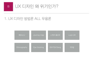 UX ??? ? ?????B
A: ??? ?? UX ????.
B: ????? ??
??? ????
?? ??? ??
??? ?? ?? ??
A: ??? ??? UX? ????
B: ???? ???? ?? ?????
??. ?? ?? ?? : ??? ??
? ?? ??? ? ?? ??.
???? ??
??? ?? ?? ???
?? ??? ??? ??
?? ?? ? ???
? ??? ??
?? ???? ???
 