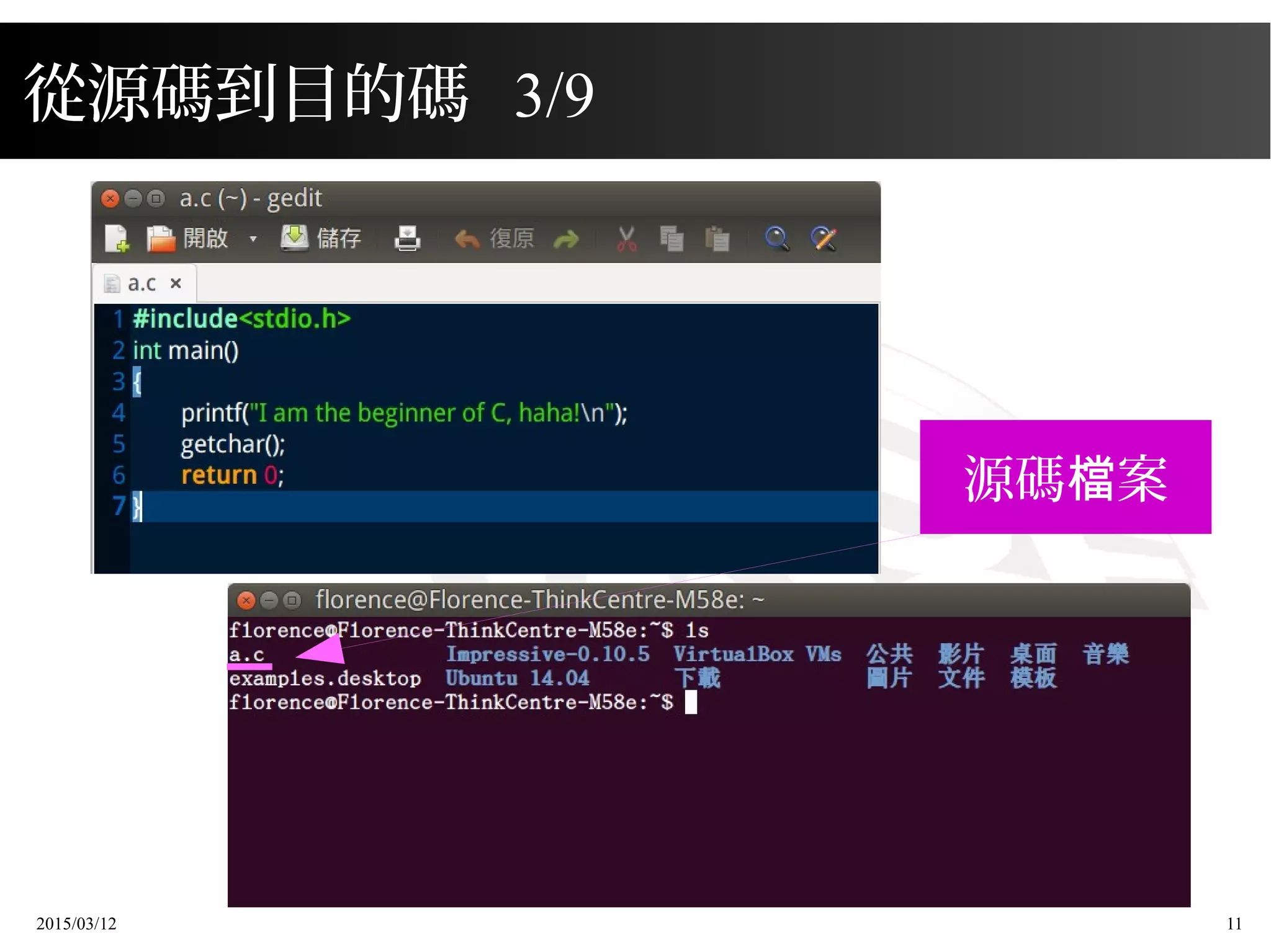 2015/03/12 11
從源碼到目的碼 3/9
源碼 案檔
 