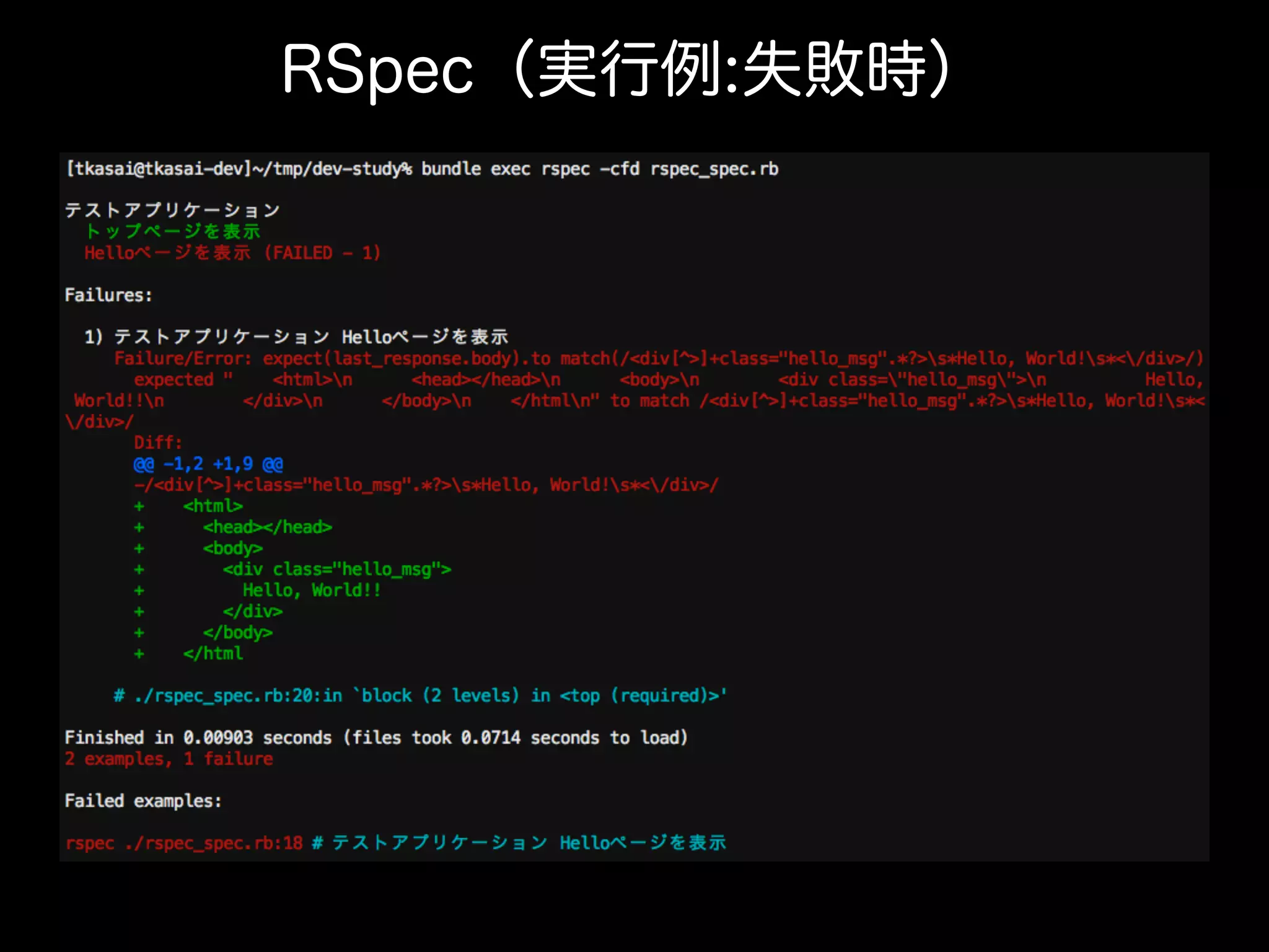 RSpec（実行例:失敗時）
 