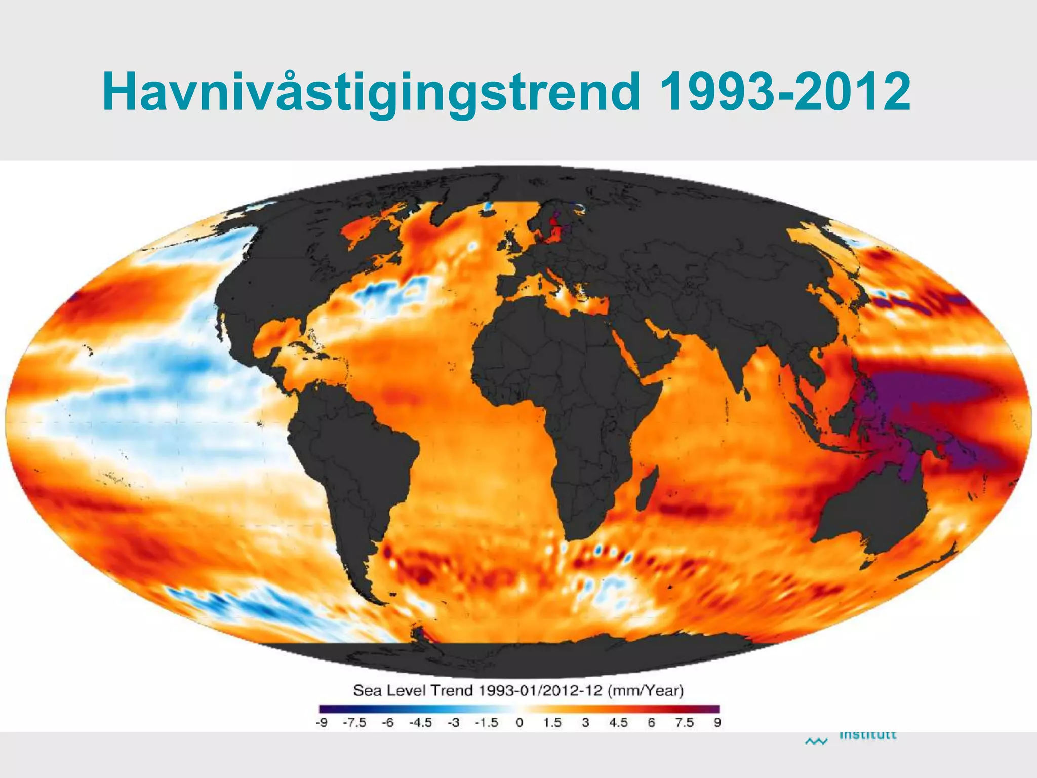 Havnivåstigingstrend 1993-2012
 