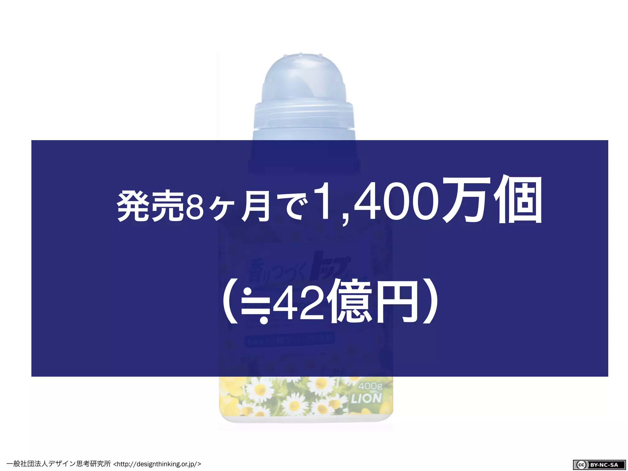 一般社団法人デザイン思考研究所 <http://designthinking.or.jp/>    
発売8ヶ月で1,400万個
（ 42億円）
 