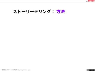 一般社団法人デザイン思考研究所 <http://designthinking.or.jp/>    
ストーリーテリング： 方法
 
