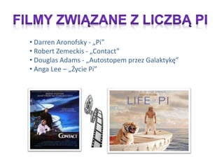 • Darren Aronofsky - „Pi”
• Robert Zemeckis - „Contact”
• Douglas Adams - „Autostopem przez Galaktykę”
• Anga Lee – „Życie Pi”
 