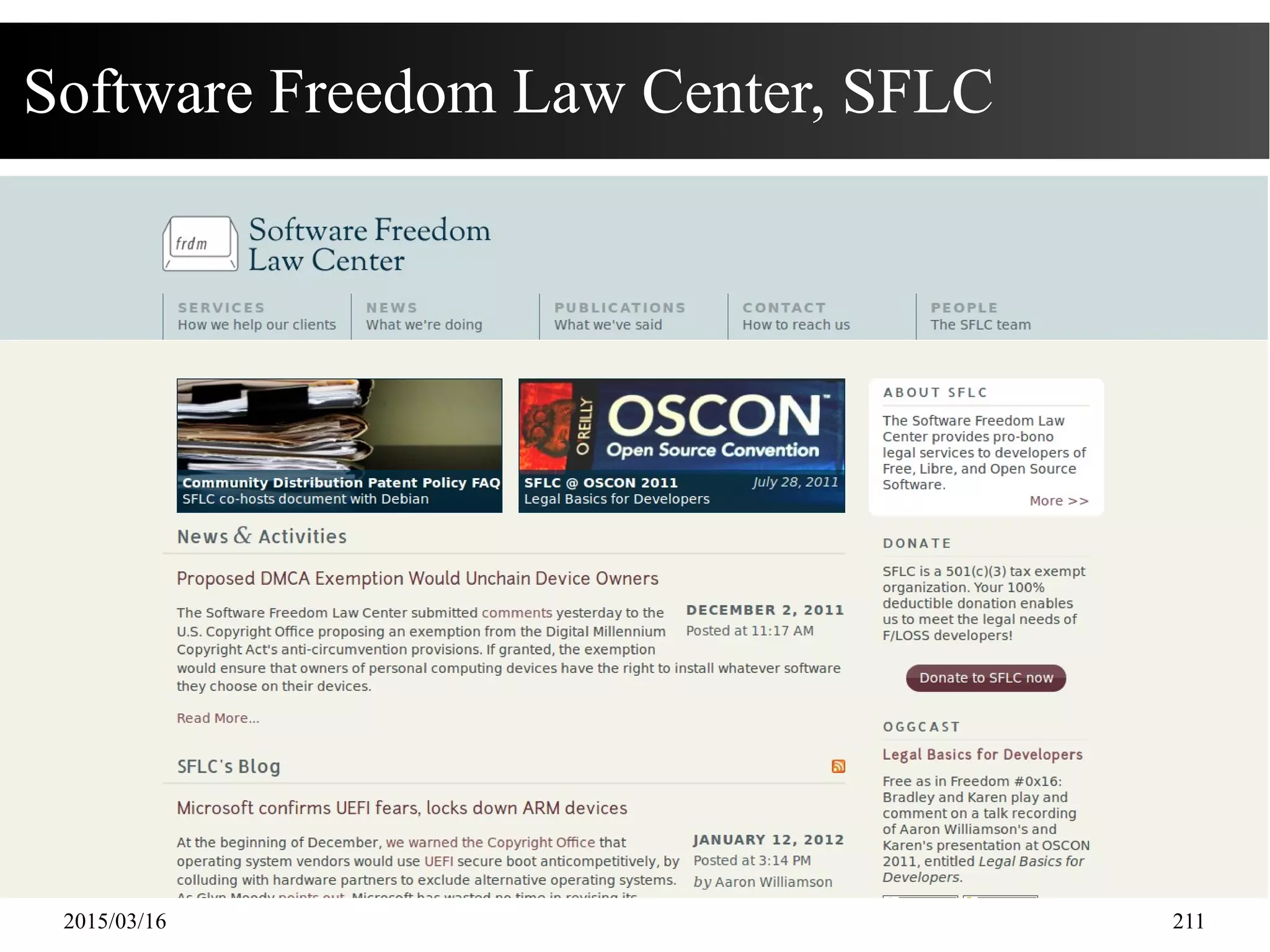 2015/03/16 211
Software Freedom Law Center, SFLC
 