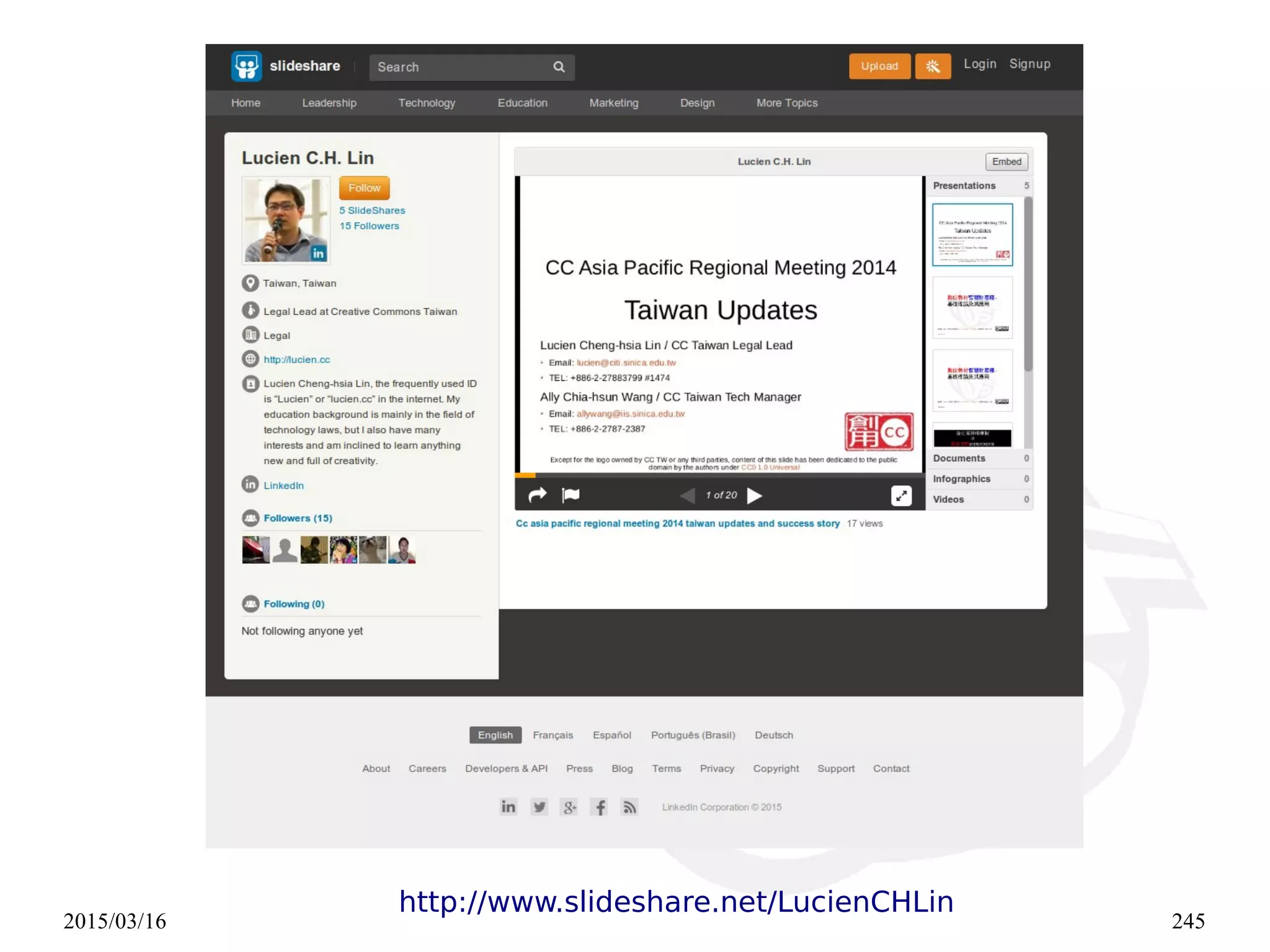 2015/03/16 245
http://www.slideshare.net/LucienCHLin
 