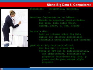 Nicho Big Data 5. Consultores
Formación: Informática, Economía,
…
Términos frecuentes en su idioma:
Modelo de negocio, opo...