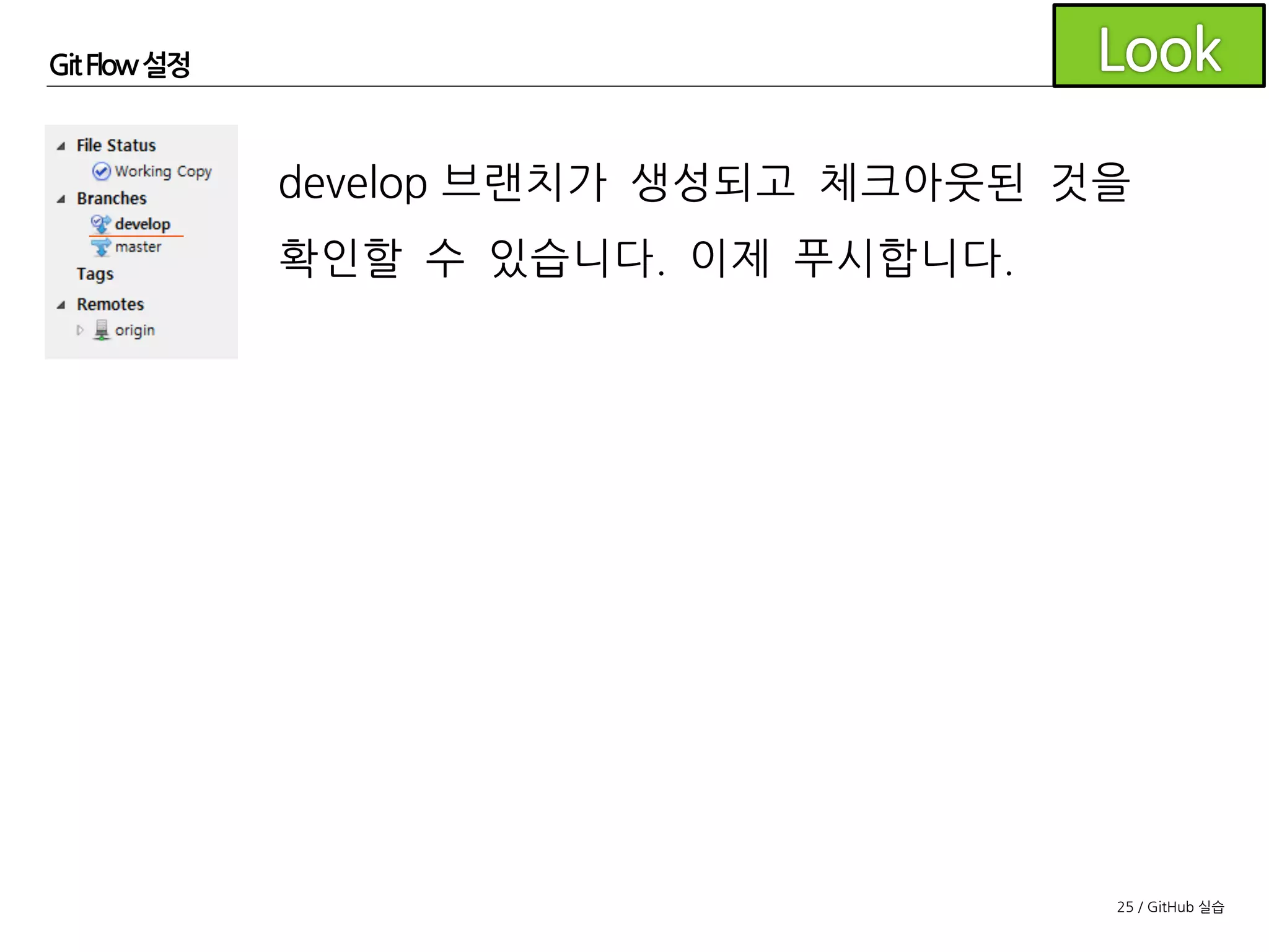 25 / GitHub 실습
사용자 정보설정
Mac에서 명령어를 통해서 사용자 이름을 변경해도 설정 UI를 한
번 들어가면 다시 되돌아가는문제
https://github.com/flyskyko/git-hooks
 
