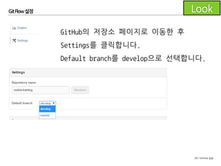 28 / GitHub 실습
GitFlow 설정
도구모음에서 Push를 클릭합니다.
develop에 체크한 후
OK를 클릭합니다.
 