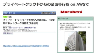 プライベートクラウドからの全面移行も on AWSで
http://itpro.nikkeibp.co.jp/atcl/jirei/14/250198/101400003/
 