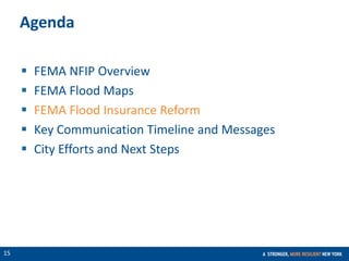 CONFIDENTIAL
15
Agenda
 FEMA NFIP Overview
 FEMA Flood Maps
 FEMA Flood Insurance Reform
 Key Communication Timeline and Messages
 City Efforts and Next Steps
 