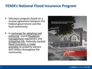 CONFIDENTIAL
5
FEMA’s National Flood Insurance Program
 Voluntary program based on a
mutual agreement between the
Federal government and the
local community:
 In exchange for adopting and
enforcing sound floodplain
management regulations and
mitigating risk, Federally-backed
flood insurance is made
available to property owners
and renters throughout the
community.
 