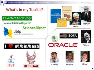 What’s in my Toolkit?
4
Merton
Price
Tukey
Hartley Hubert Milard
Interdisciplinary Research through Scientometrics Guillaume Cabanac
 