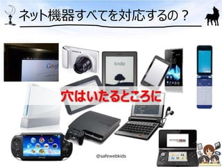 ネット機器すべてを対応するの？
11
穴はいたるところに
@safewebkids
 
