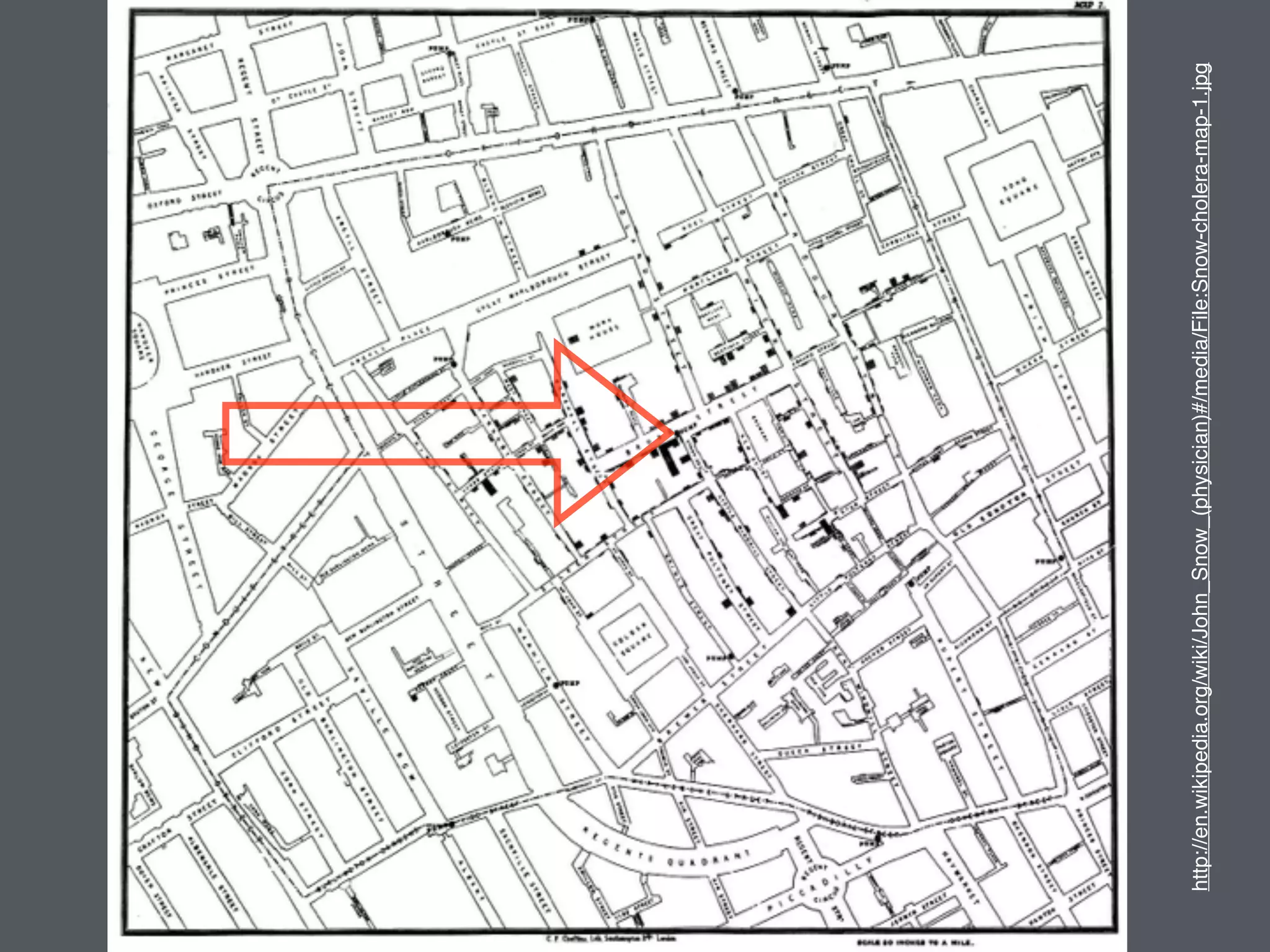 15
http://en.wikipedia.org/wiki/John_Snow_(physician)#/media/File:Snow-cholera-map-1.jpg
 