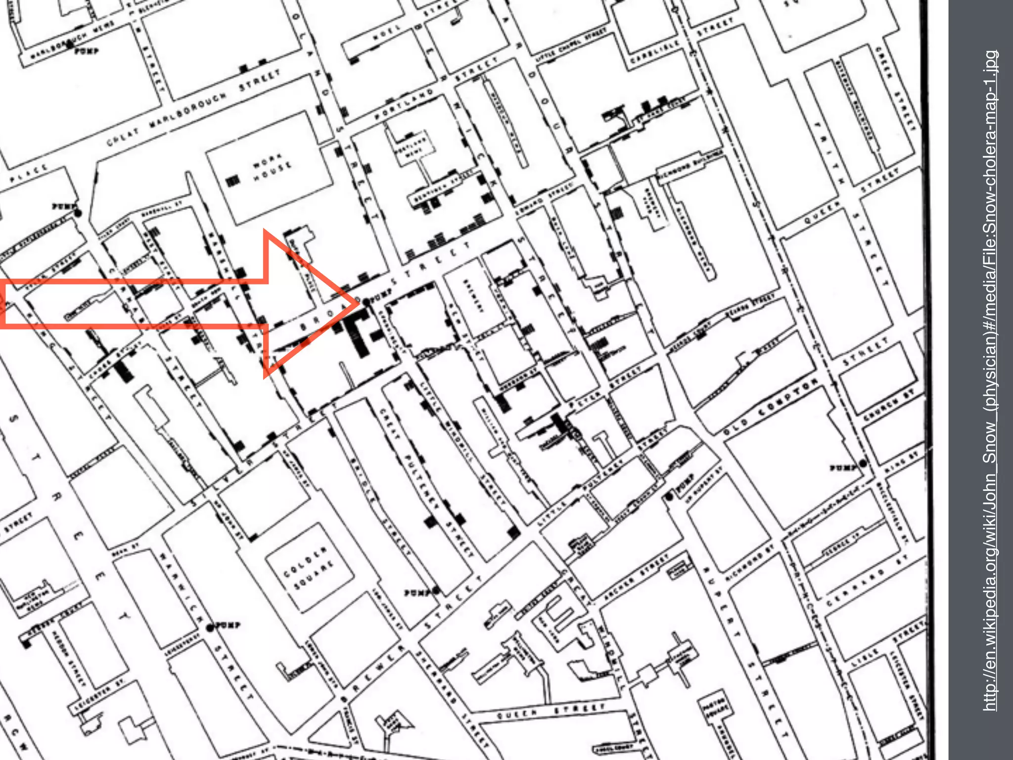 16
http://en.wikipedia.org/wiki/John_Snow_(physician)#/media/File:Snow-cholera-map-1.jpg
 