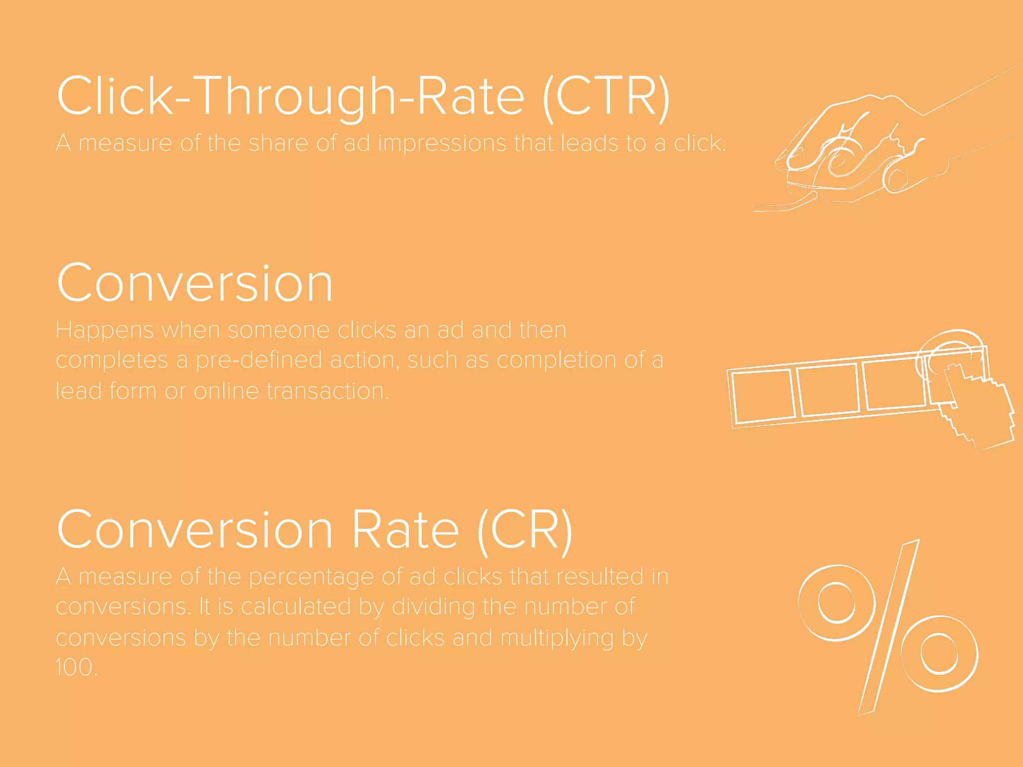 App Store Optimization
(ASO)
The process of adjusting the presentation of a
mobile app or its features in order to gain a higher
rank higher app store search results. The main
purpose of ASO is to increase visibility to potential
users. The practice includes optimization of
elements such as: title, keywords, description and
images/screenshots.
Application Programming
Interface (API)
A set of deﬁnitions, protocols and tools for building
software and applications. An API speciﬁes how
software components should interact and APIs are used
when programming graphical user interface (GUI)
components. A good API makes it easier to develop a
program by providing all the building blocks. A
programmer then puts the blocks together.
 