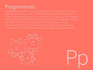 In-App Advertising
Any advertising that is seen inside of a mobile application
(“app”) as opposed to a mobile web browser.
Interest
Second stage of the full-funnel marketing model, after
Awareness and before Desire, when a potential customer
has become more interested in a brand.
 